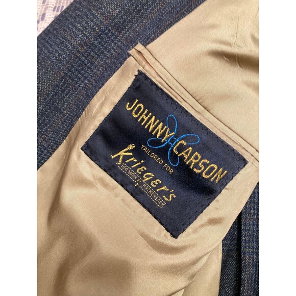 Johnny Carson Sport Jacket Vintage 70s Blue Gray Glenn Plaid Suit Coat Size 42R - Picture 3 of 5